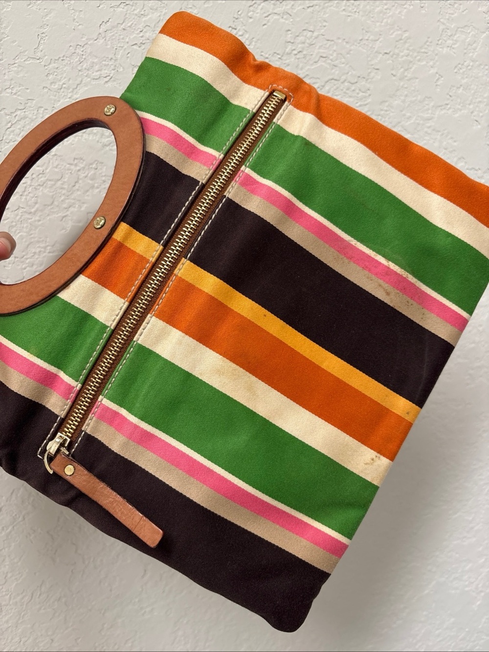Kate Spade Striped Multicolor Canvas
Handbag with Wood Handle - Picture 3 of 10